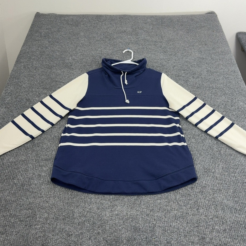 Vineyard Vines Pullover Womens M Blue Cotton Blend Striped Funnel Neck Preppy
